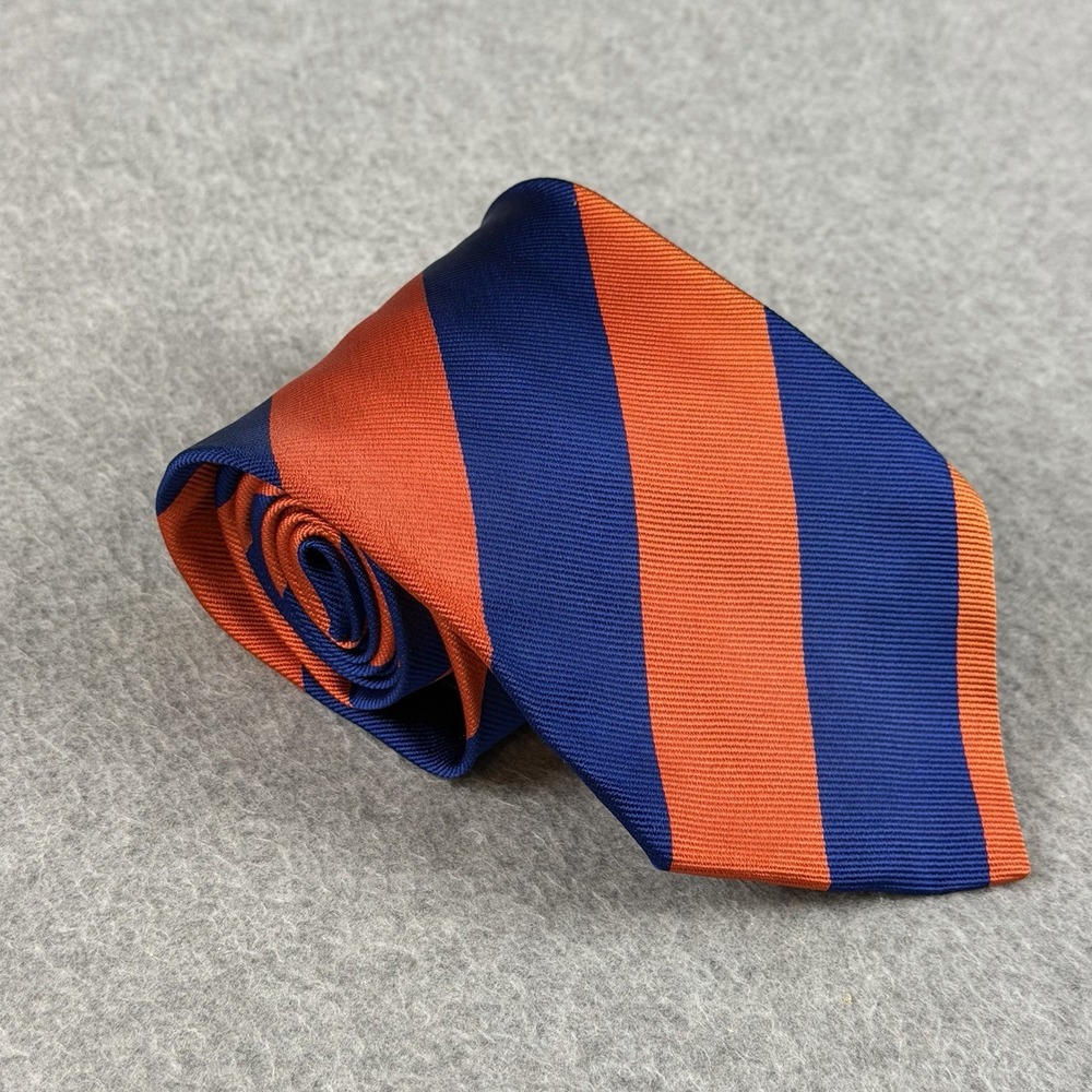 Vintage Gianfranco Ferre Italy Silk Repp Stripe Tie Orange Blue 100% Silk 58x3.7